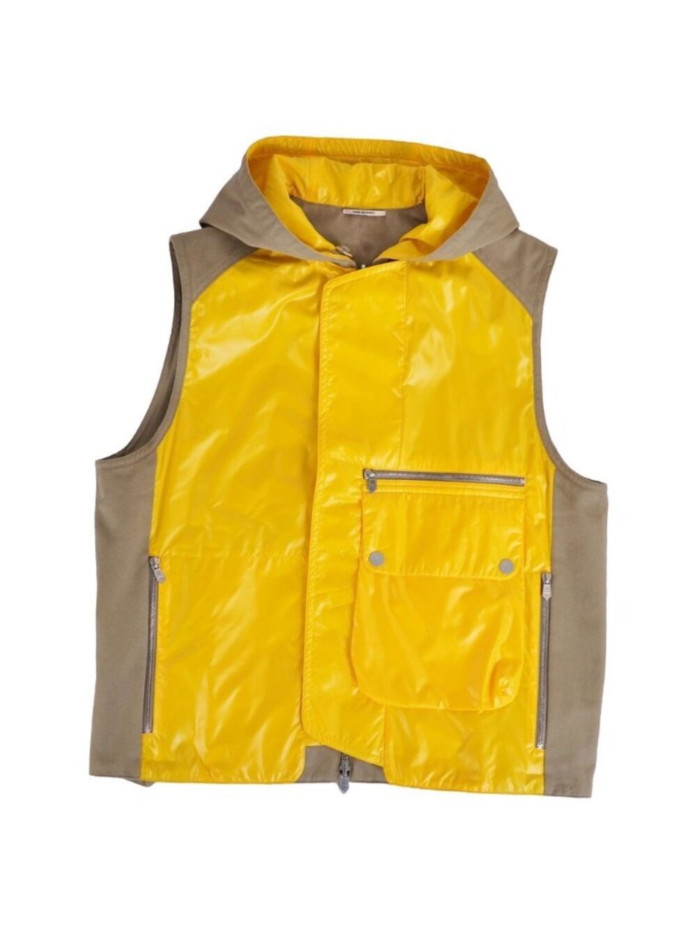 Hermes Vest Gilet Hooded Reversible Zip Up Nylon Cotton Yellow 48